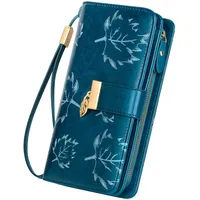 LUROON Geldbörse Damen Leder blau