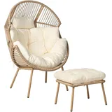 Beliani Gartensessel Murano PE Rattan 70 x 80 x 80 cm Beige mit Hocker