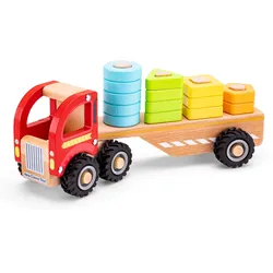 Autotransporter mit Steckformen Abschleppwagen u Steckfiguren aus Holz