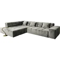 KAWOLA Sofa NEVADA Ecksofa Velvet silber Recamiere links mit motorischem Sitzvorzug