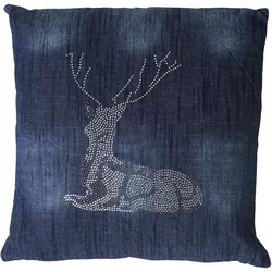 Deko-Kissen Hirsch, Sofakissen Zierkissen mit F√ollung, blau Glitzersteine 45x45cm