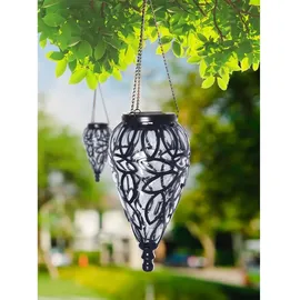 GLOBO Solarlampe Gartendeko Hängeleuchte Außenlampe hängend LED Solarleuchte, im Tropfen Design, Metall schwarz,