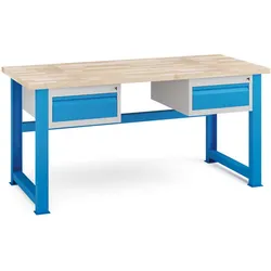 Werkstatttisch KOVONA, 2 Schubladen, Buche-Massiv-Platte, feste Beine, 1700 mm