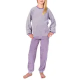 Normann Pyjama Normann Mädchen Frottee Pyjama langarm in Tupfen- und Ringeldesign lila 176