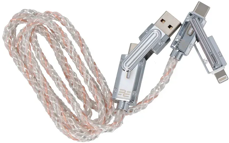 Neues beleuchtetes Encore Energy 4in1 USB-C USB-A Lightning Kabel QC PD 3A 60W zum Laden und Datentransfer 100 cm EE133