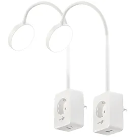 Lunartec 2er-Set Dimmbare CCT-LED-Steckerleuchten mit Steckdose, weiß