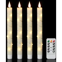 Eldnacele LED Stabkerzen mit Timerfunktion und Fernbedienung, 4er Set Echtwachskerzen mit Lichterkette, elfenbeinfarbene elektrische Kerzen für Hochzeit Weihnachten