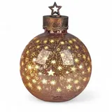 Formano LED Deko-Kugel 35 cm Sterne Rose-Gold Glaskugel Timer 6h/18h beleuchtet - Batteriebetrieben - Herbst Winter Weihnachtsdeko für Tisch Regal Fensterbank