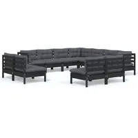 vidaXL Lounge Set 11-tlg. schwarz inkl. Kissen 3096867