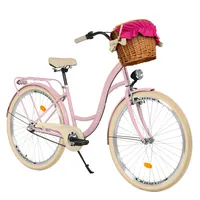Milord Komfort Fahrrad mit Weidenkorb, Hollandrad, Damenfahrrad, Citybike, Vintage, 26 Zoll, Rosa-Creme, 3-Gang Shimano