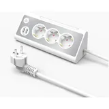 KS Mehrfachsteckdose,3-Fach Steckdosenleiste mit USB Und LED-Nachtlicht Tischsteckdose Edelstahlfrontplat Ecksteckdose, überspannungsschutz Steckerleiste für Küche (1,5m)