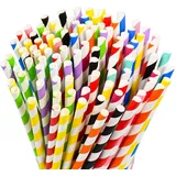 Lives on Green [100 Stück] 19,7cm Bunt Gestreifte Einweg-Trinkhalme aus Papier, 10 Farben, Kompostierbar - für Cocktail, Party, Cake Pops, Basteln