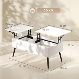 Homcom Couchtisch Weiß Spanplatte 50 x 58 x 100 cm