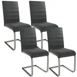 Juskys Freischwinger Schwingstuhl Vegas 4er Set mit Metall-Gestell & Bezug aus Cord in Grau