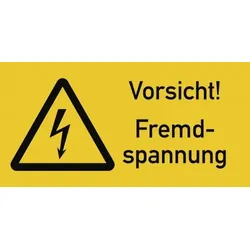 Vorsicht! Fremdspannung, Kombischild, Folie, 74x37 mm, 10 Stück/Bogen