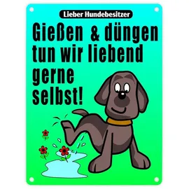 speecheese Gießen und düngen - Kein Hundeklo Schild in bunt als lustiges Geschenk für Gartenbesitzer die gegen Hundehinterlassenschaften auf dem Grundstück vorgehen wollen