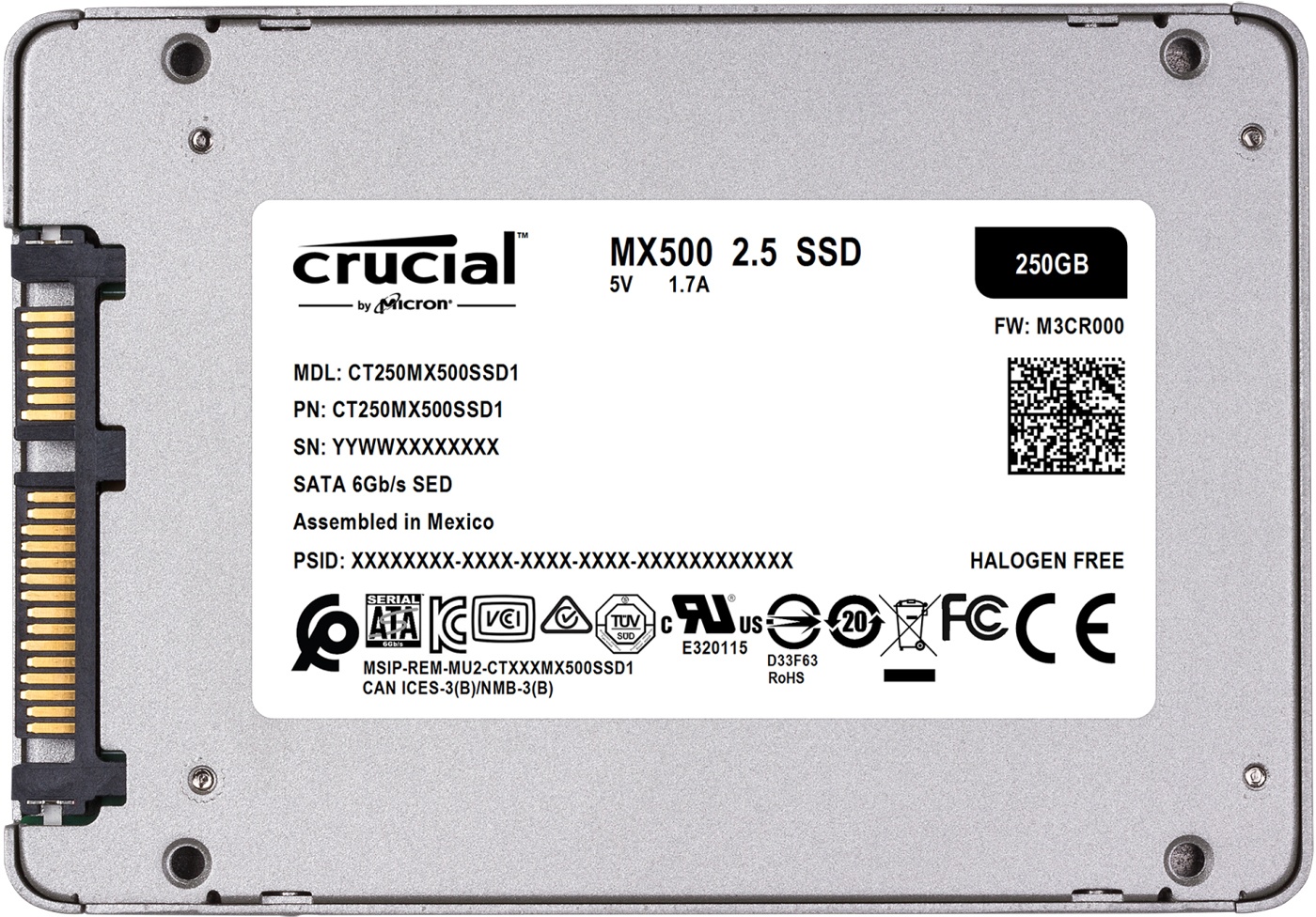 Crucial MX500 SSD 250GB 2.5 Zoll SATA 6Gb/s - interne Solid-State-Drive