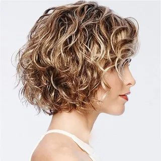 Perücke Dunkelblond 27 * 20 * 6 Damen Kurze Lockige Kostümparty Karneval Halloween (Golden)