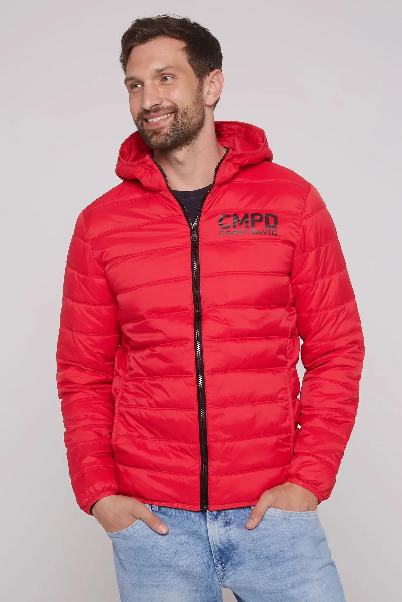 Outdoorjacke CAMP DAVID, Herren, Gr. 3XL, rot, Steppware, Material: 100% Polyamid, Futter: 100% Polyester, Füllung: 100% Polyester, bedruckt, bestickt, slim fit normal, eingesetzt elastischer Bund, Jacken Outdoorjacke, mit Innentaschen