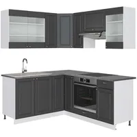Vicco Winkelküche Fame-Line L-Form 160 x 190 cm Anthrazit-Gold/Weiß