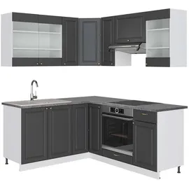 Vicco Winkelküche Fame-Line L-Form 160 x 190 cm Anthrazit-Gold/Weiß