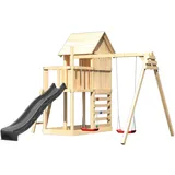 Karibu Spielhaus Frieda mit Rutsche Doppelschaukel u. Kletterwand