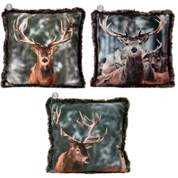 Dekokissen 45x45 cm Hirsch Reh Motive - Sofakissen Kissen Velours