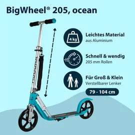 Hudora BigWheel® 205 - Stabiler Aluminium-Roller & & zusammenklappbarer Cityroller - - bis zu 100kg - Tretroller mit Ständer