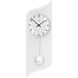 AMS 7436 Wanduhr - mit Aluminium Zifferblatt in Silber, Pendeluhr mit Quarzpendelwerk, Moderne Wanduhr, Glasgehäuse Bedruckt, arabische Zahlen, Uhr mit Pendel für Wohnzimmer, Maße: 19 x 55 x 4 cm