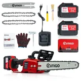 OUTIGO Akku-Kettensäge 12'' Kettensäge, 2*4500 mAH Akkus,1000W Bürstenlose Elektro-Kettensäge rot