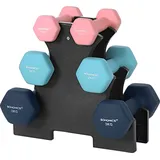 SONGMICS Hantel-Set Kurzhanteln, Hantel Set 12kg, Hexagon, Neopren Hanteln - Rosa/Blau/Hellblau