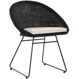 Korb-Sessel Rattan Club-Sessel 60er moderner Korbstuhl mit Armlehne (Schwarz)