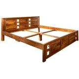 Massivmoebel24 Bett Akazie 140x200x90 honig lackiert Oxford #0251