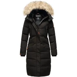 Marikoo lange Damen Winterjacke warmer Parka gesteppt mit Kapuze B890 [B890-Schneestern-Schwarz-Gr.S] - S