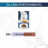 Katzenfutter Nass Kalb & Ente 26x85g Gourmet Perle Duetto, Feuchtfutter