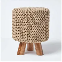 Homescapes Gestrickter Fußhocker, 42 cm hoch, cremeweiß