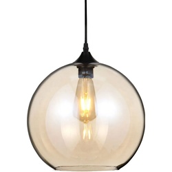 Retro Hänge Pendel Leuchte Gästezimmer Decken Lampe Amber Glas Kugel im Set inkl. LED Leuchtmittel 7 Watt