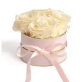 ROSEMARIE SCHULZ Heidelberg Beste Mama Blumenbox rund Infinity Rosen - Rosenbox in Rosa 4 ewige Rosen weiß Ø ca. 10cm haltbar 3 Jahre - Geschenke für Mama (Rosa-Beige)