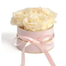 ROSEMARIE SCHULZ Heidelberg Beste Mama Blumenbox rund Infinity Rosen - Rosenbox in Rosa 4 ewige Rosen weiß Ø ca. 10cm haltbar 3 Jahre - Geschenke für Mama (Rosa-Beige)