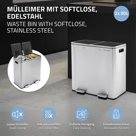 ML-Design Mülleimer Küche 2x30L Silber Mülltrennsystem 2 Fächer Treteimer