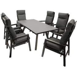 DEGAMO Garnitur MANCIANO 7-teilig, Aluminium dunkelgrau, mit Polstern, Tischplatte dunkelgrau