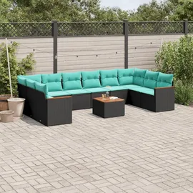 vidaXL Gartensofa-Set mit Kissen, schwarzes Polyrattan