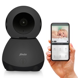 Alecto SMARTBABY10BK WiFi Babyphone mit Kamera HD 1080p - Indoor Smart Babyfon mit Mobiltelefonsteuerung - Für zu Hause und unterwegs, Video-Babyphone Camera und Audio/Alarm - Schwarz