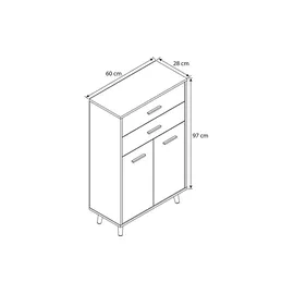 VCM Highboard 60 x 97 cm Weiß / Honig-Eiche