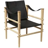 MID.YOU Sessel, Schwarz, Holz, Leder, Bambus, vollmassiv, 59x79x61 cm, Wohnzimmer, Sessel, Polstersessel