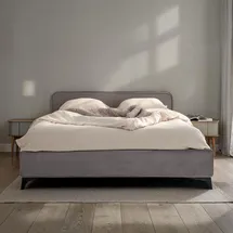 Idimex Polsterbett LAVORO Einzelbett 140x200, grau - Bett mit Lattenrost und Samtstoffbezug, Bettgestell mit gepolstertem Kopfteil, modernes Design, Robus... - Grau