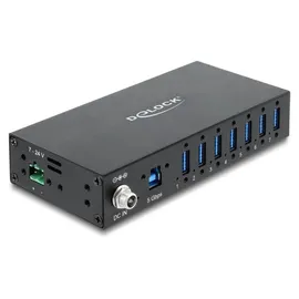 DeLock Industrie Hub 7 x USB 5 Gbps Typ-A mit 8 kV ESD Schutz und Hutschienenbefestigung - Schwarz