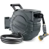 GLAHODEN Schlauchtrommel, 30m+2m, Sonnen- und frostbeständig, wandmontierter Schlauchbox mit Verriegelung für jede Länge, langsames Rücklaufsystem, Sprühdüse mit 9 Funktionen