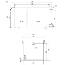 Fettabscheider 60 Liter; Schlammfang 23 Liter, Fettabscheideraum 34 Liter