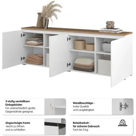 OTTO home Modo 200 x 68 x 34,5 cm Weiß / Eiche Mauvella